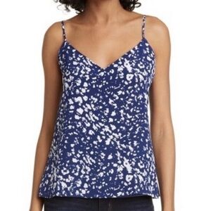 L'AGENCE 100% Silk Jane V Neck Spaghetti Strap Camisole Tank Top Shirt Navy Blue